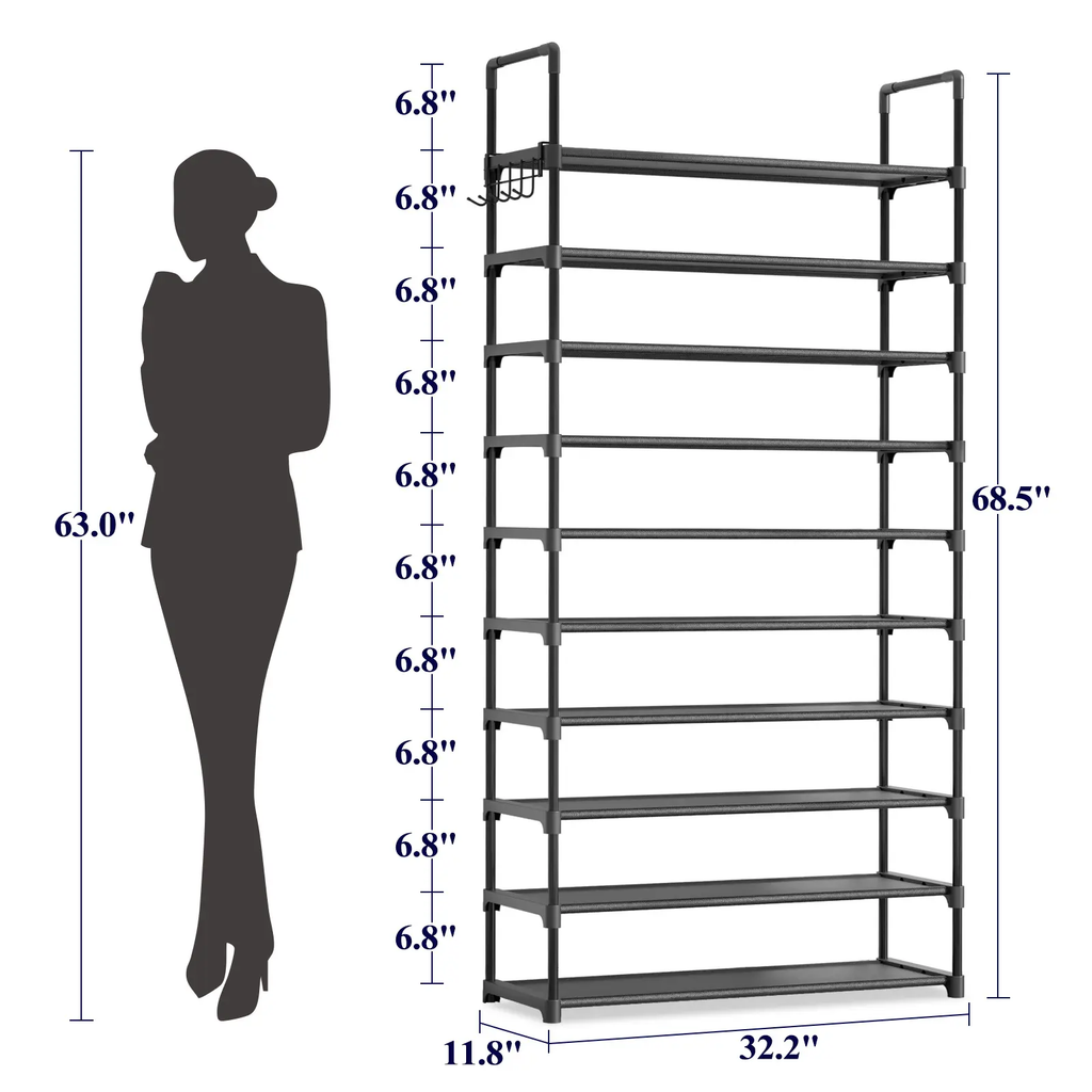 10-Tier Wide Shoe Rack with Side Handles