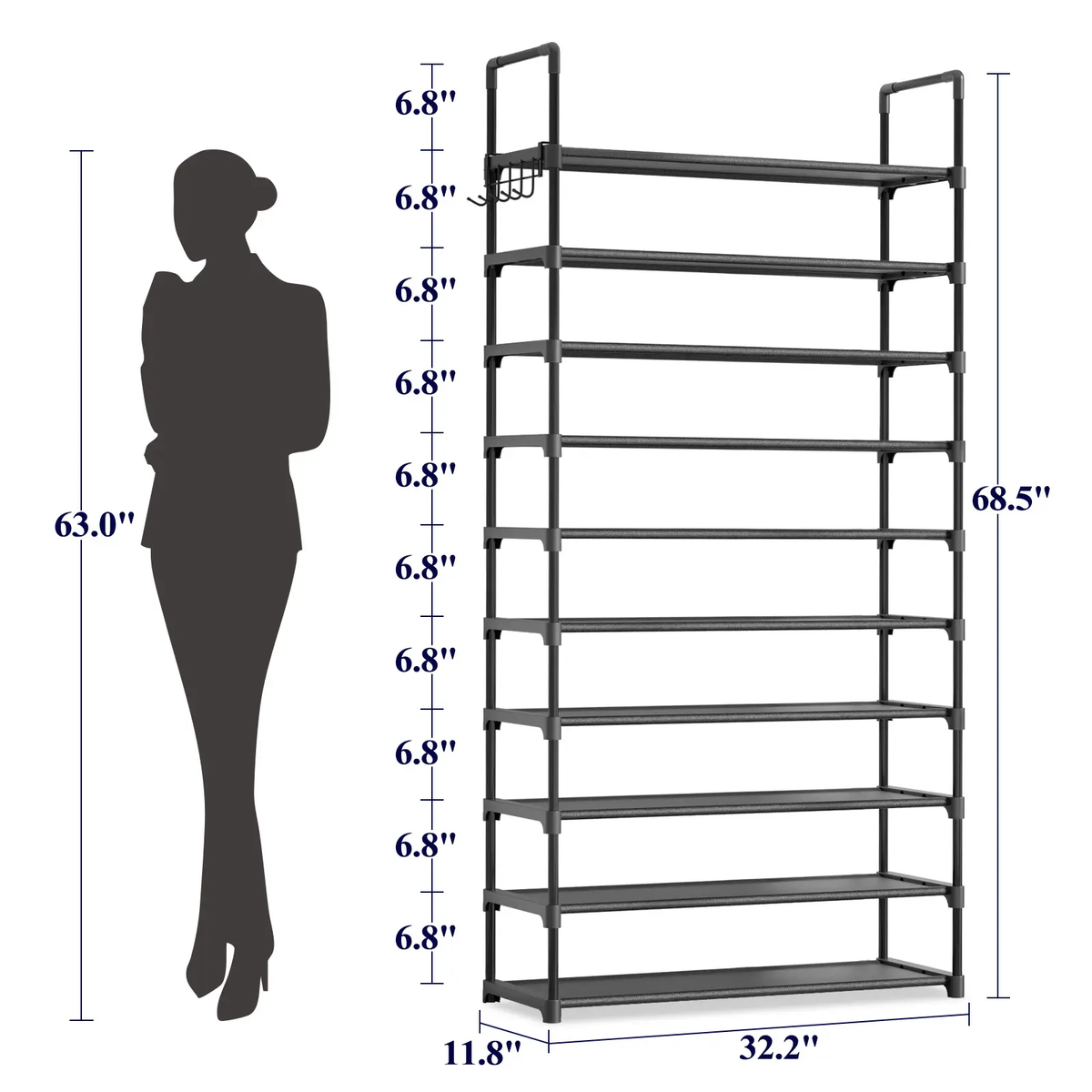 10-Tier Wide Shoe Rack with Side Handles