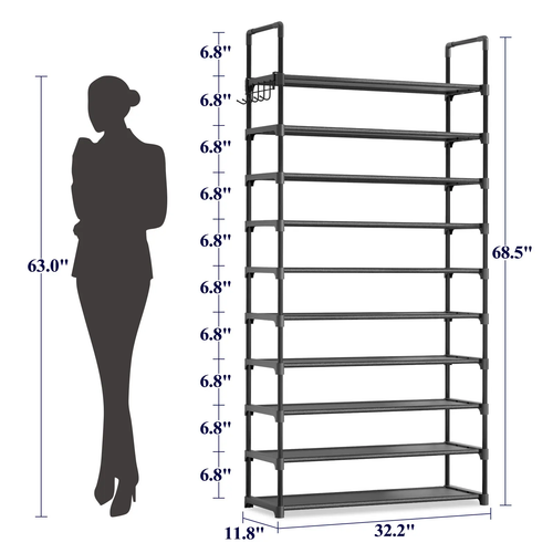 10-Tier Wide Shoe Rack with Side Handles