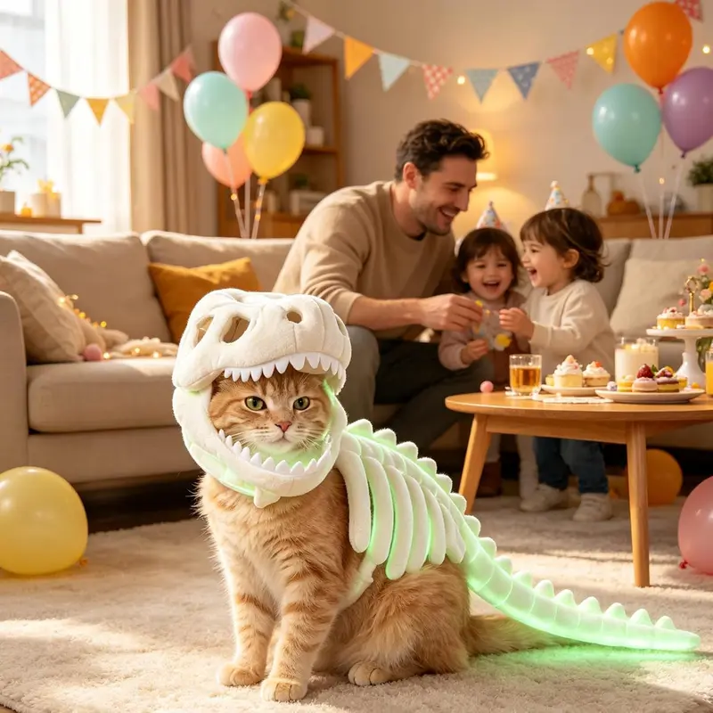 Glow-in-the-Dark Dinosaur Skeleton Plush Costume for Cats & Dogs