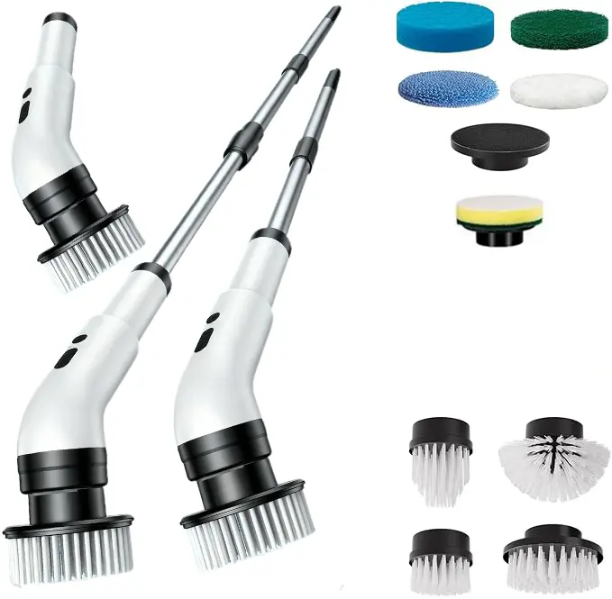 Cordless Electric Spin Scrubber with Extendable Handle & Multi-Surface Brush Heads, Rechargeable Power Cleaning Brush for Bathroom, Shower, Tub, Tile, Floor and Kitchen