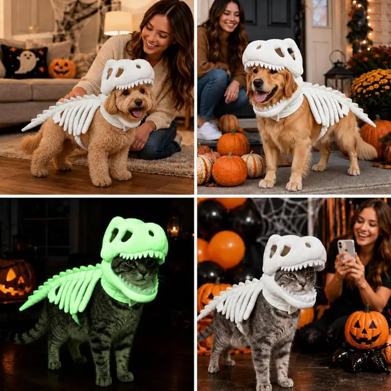 Glow-in-the-Dark Dinosaur Skeleton Plush Costume for Cats & Dogs image 2