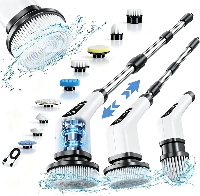 Cordless Electric Spin Scrubber with Extendable Handle & Multi-Surface Brush Heads, Rechargeable Power Cleaning Brush for Bathroom, Shower, Tub, Tile, Floor and Kitchen image 2