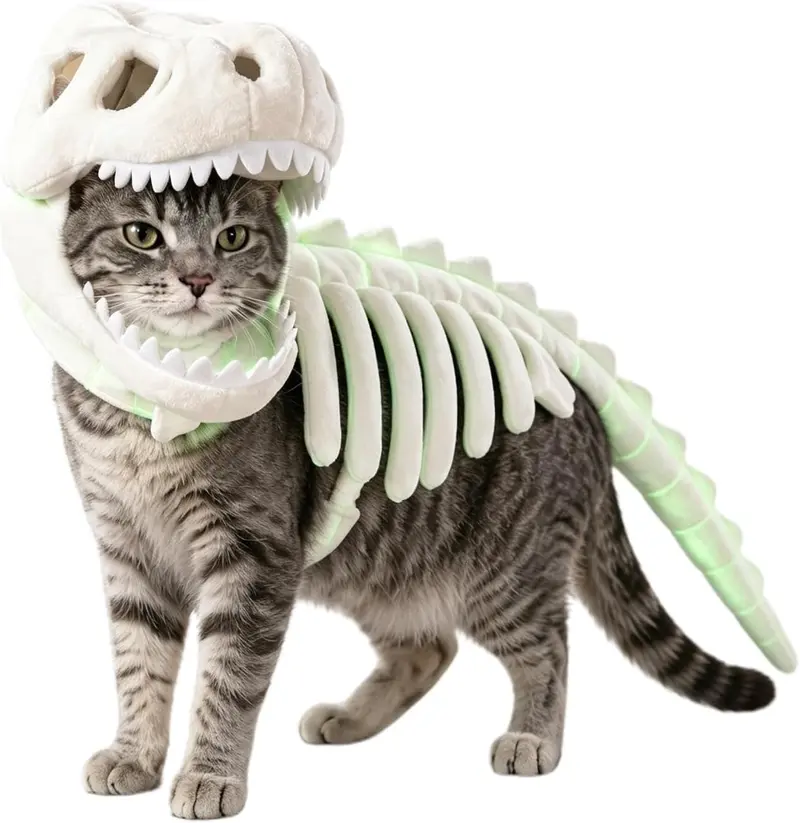 Glow-in-the-Dark Dinosaur Skeleton Plush Costume for Cats & Dogs image 3