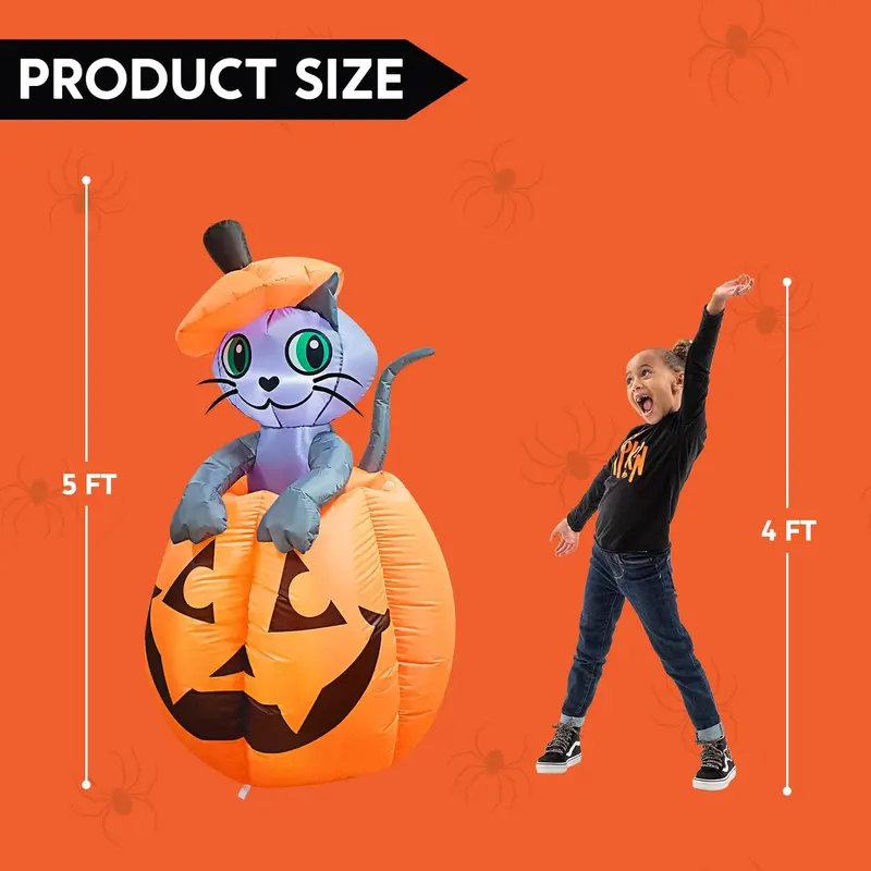 5FT LED Cat on Pumpkin Halloween Inflatable Outdoor Decoration image 3