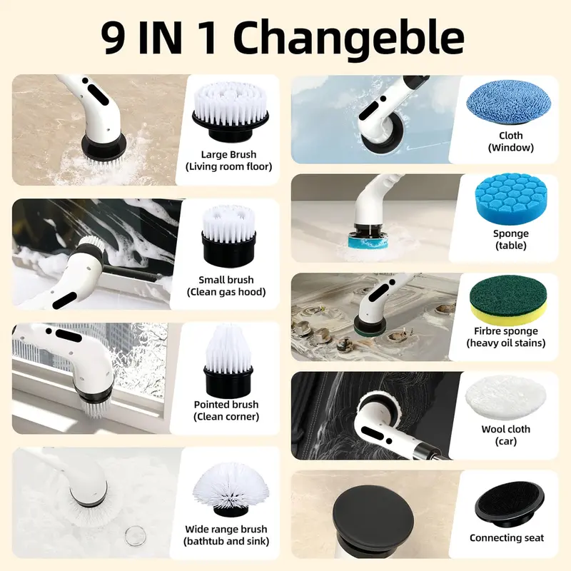 Cordless Electric Spin Scrubber with Extendable Handle & Multi-Surface Brush Heads, Rechargeable Power Cleaning Brush for Bathroom, Shower, Tub, Tile, Floor and Kitchen image 3