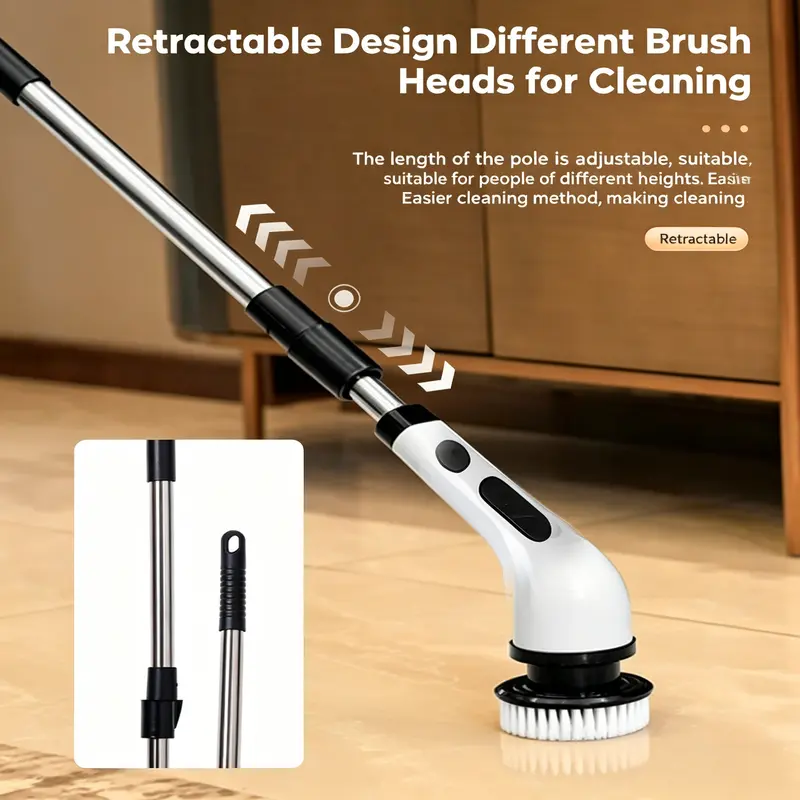 Cordless Electric Spin Scrubber with Extendable Handle & Multi-Surface Brush Heads, Rechargeable Power Cleaning Brush for Bathroom, Shower, Tub, Tile, Floor and Kitchen image 4
