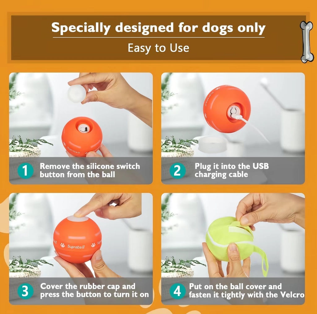 PawMotion Rechargeable Interactive Dog Ball – Touch-Activated Rolling & Bouncing Toy with Tennis Cover image 5