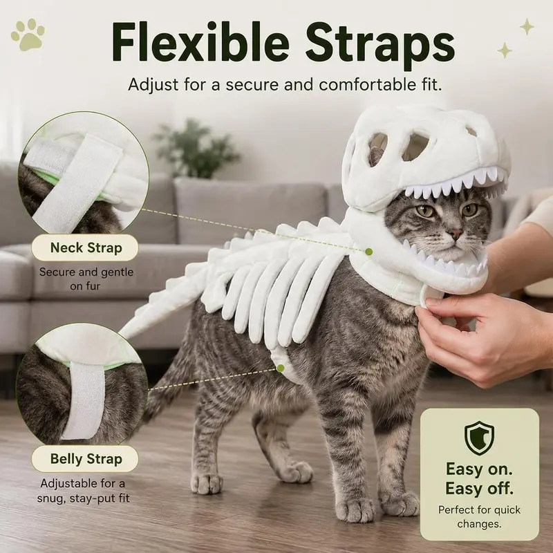 Glow-in-the-Dark Dinosaur Skeleton Plush Costume for Cats & Dogs image 5