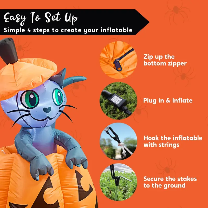 5FT LED Cat on Pumpkin Halloween Inflatable Outdoor Decoration image 5