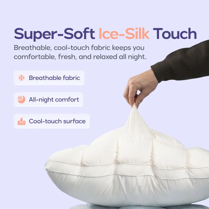 CloudSoft Cooling Puff-Grid Pillow – Extra-Fluffy Dual-Layer Bed Pillow with Breathable Cool-Touch Fabric image 6