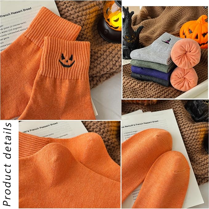 Cozy Halloween Embroidered Crew Socks – 5-Pair Set image 7