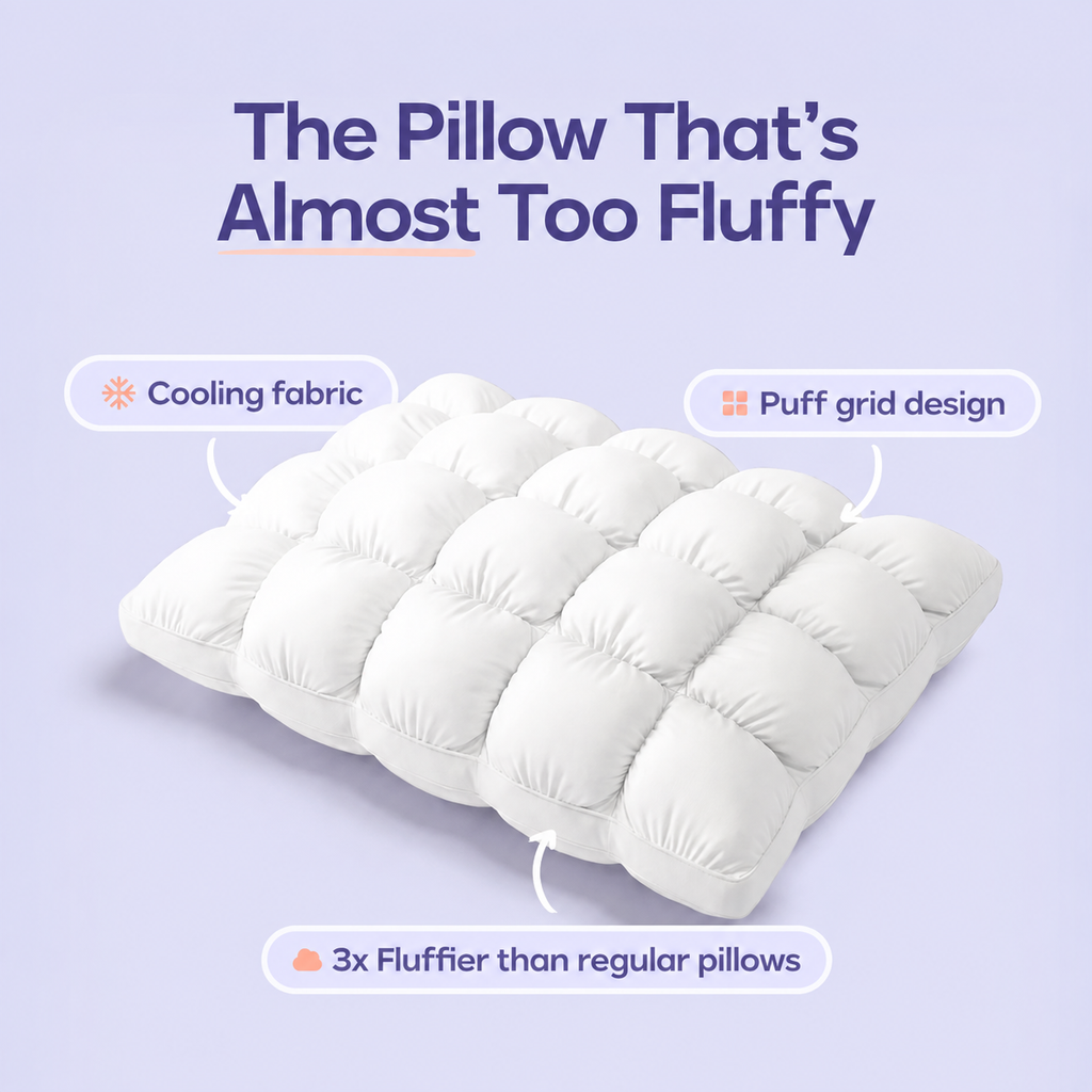CloudSoft Cooling Puff-Grid Pillow – Extra-Fluffy Dual-Layer Bed Pillow with Breathable Cool-Touch Fabric image 5