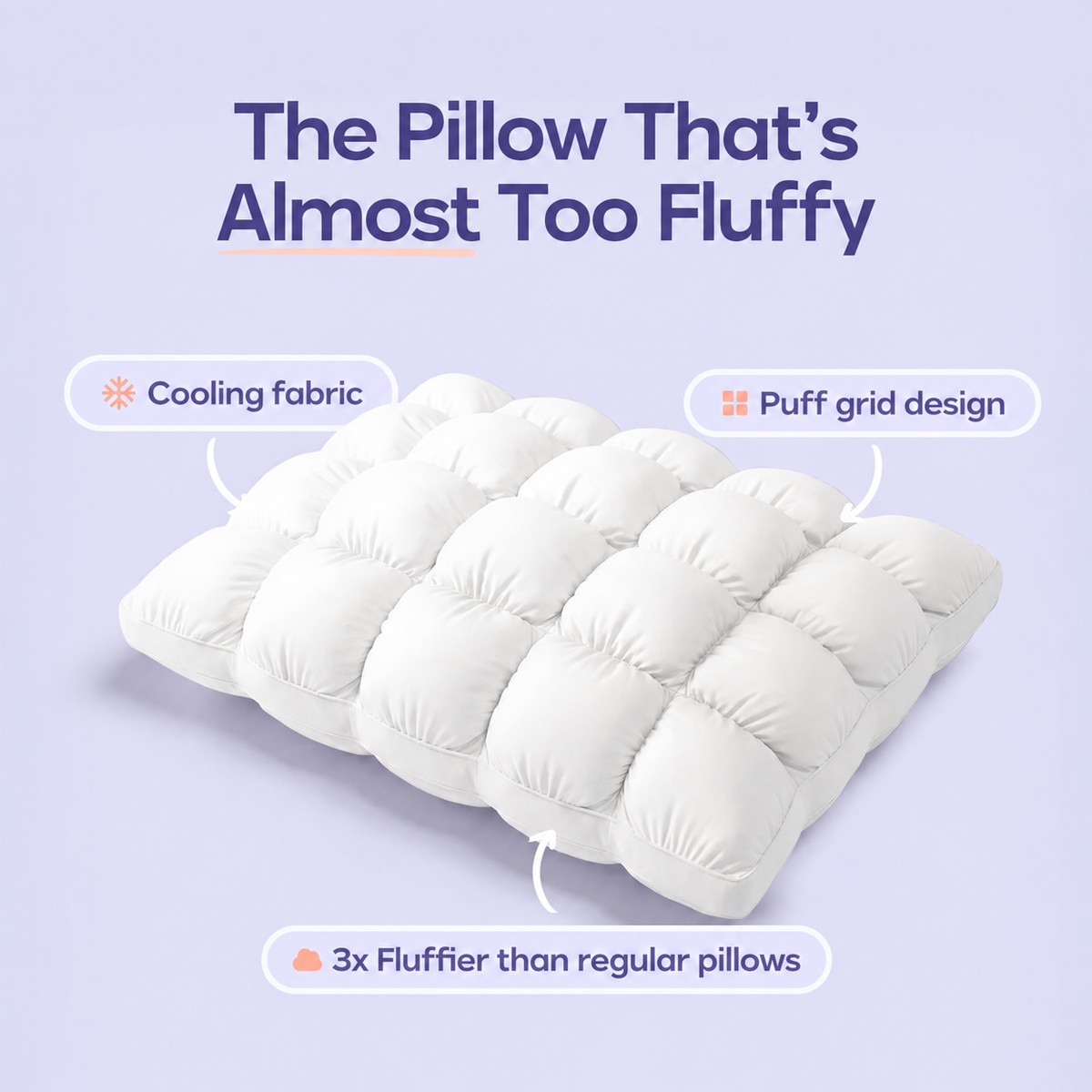 CloudSoft Cooling Puff-Grid Pillow – Extra-Fluffy Dual-Layer Bed Pillow with Breathable Cool-Touch Fabric image 5