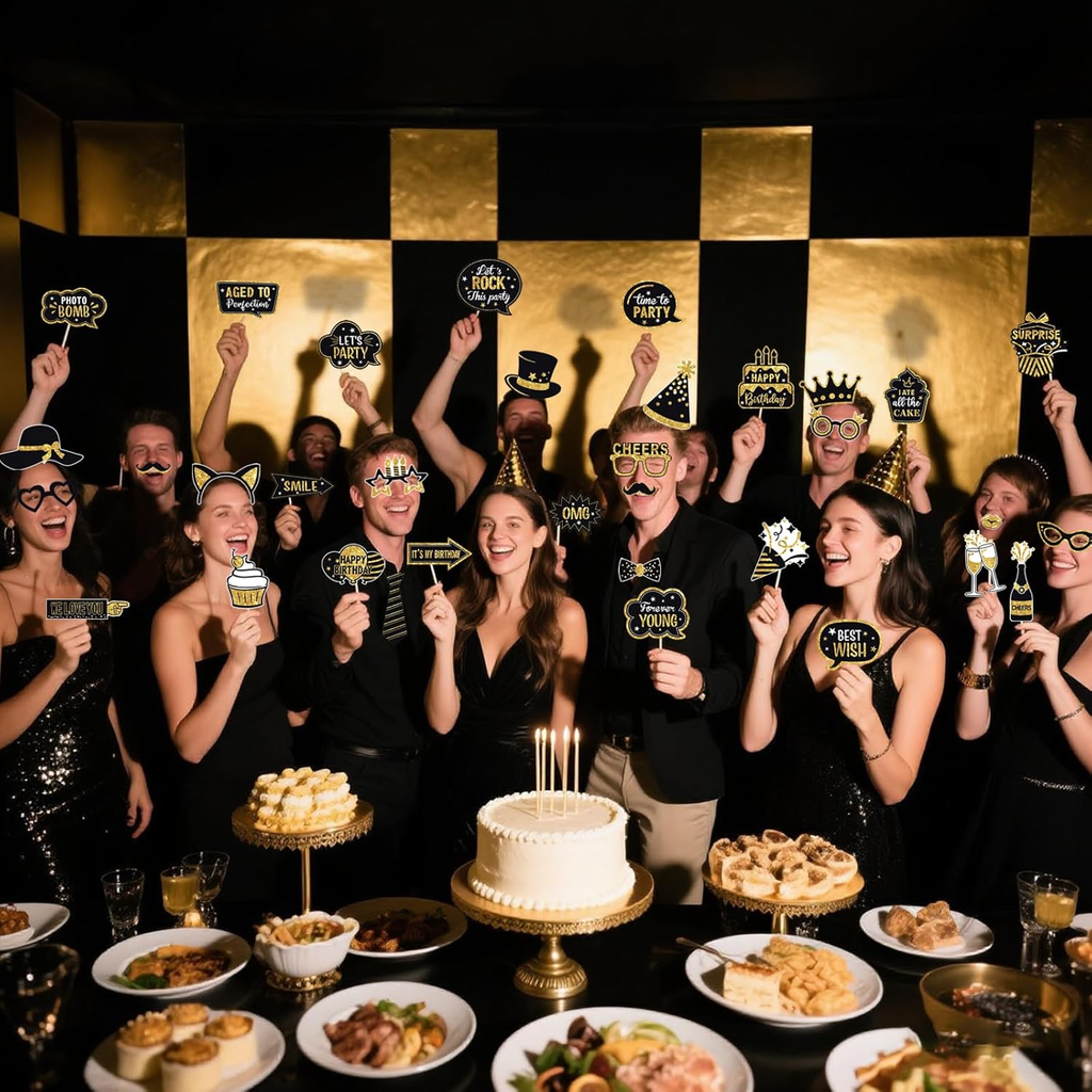 Black & Gold Birthday Photo Booth Props Kit image 2