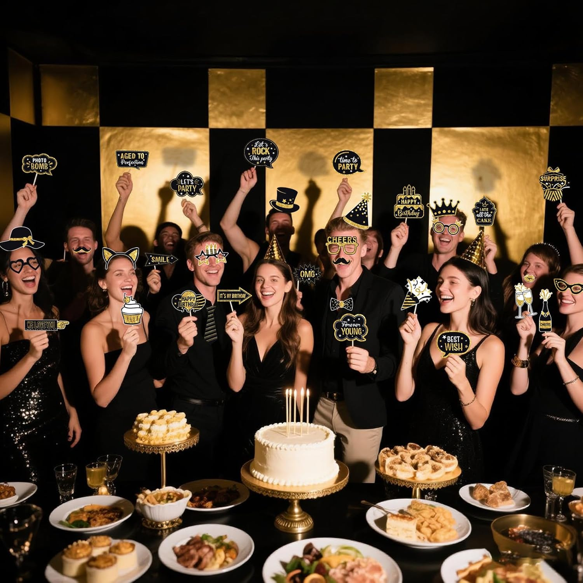 Black & Gold Birthday Photo Booth Props Kit image 2