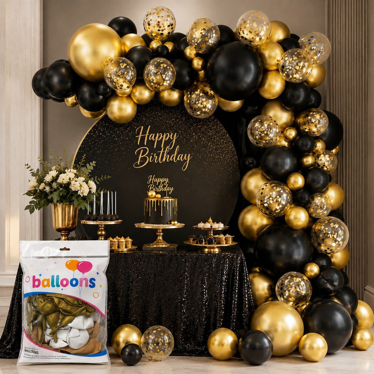 Black & Gold Birthday Balloon Arch Kit image 5