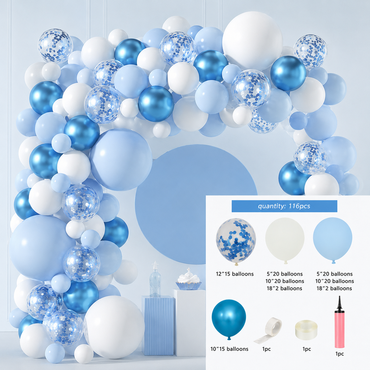 Blue & White Balloon Garland Arch Kit image 4