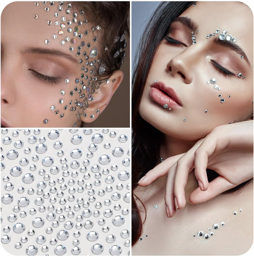 4 Sheets Face Gems & Rhinestone Stickers Set image 2