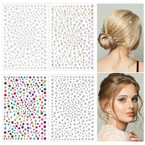 4 Sheets Face Gems & Rhinestone Stickers Set