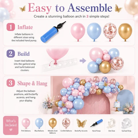 Pink, Blue & Gold Butterfly Balloon Arch Kit image 8