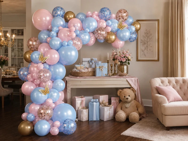 Pink, Blue & Gold Butterfly Balloon Arch Kit image 3