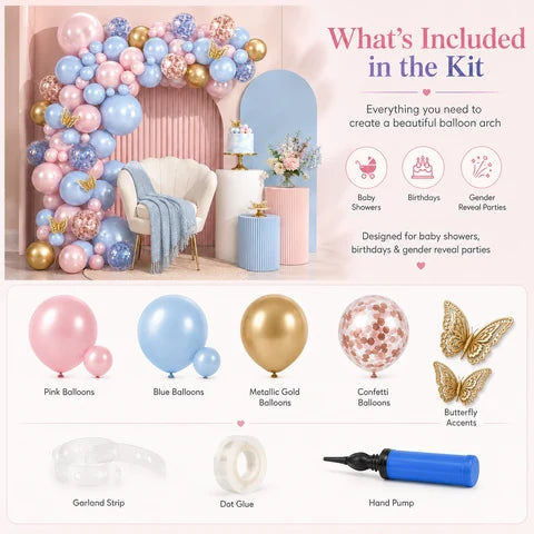 Pink, Blue & Gold Butterfly Balloon Arch Kit image 10