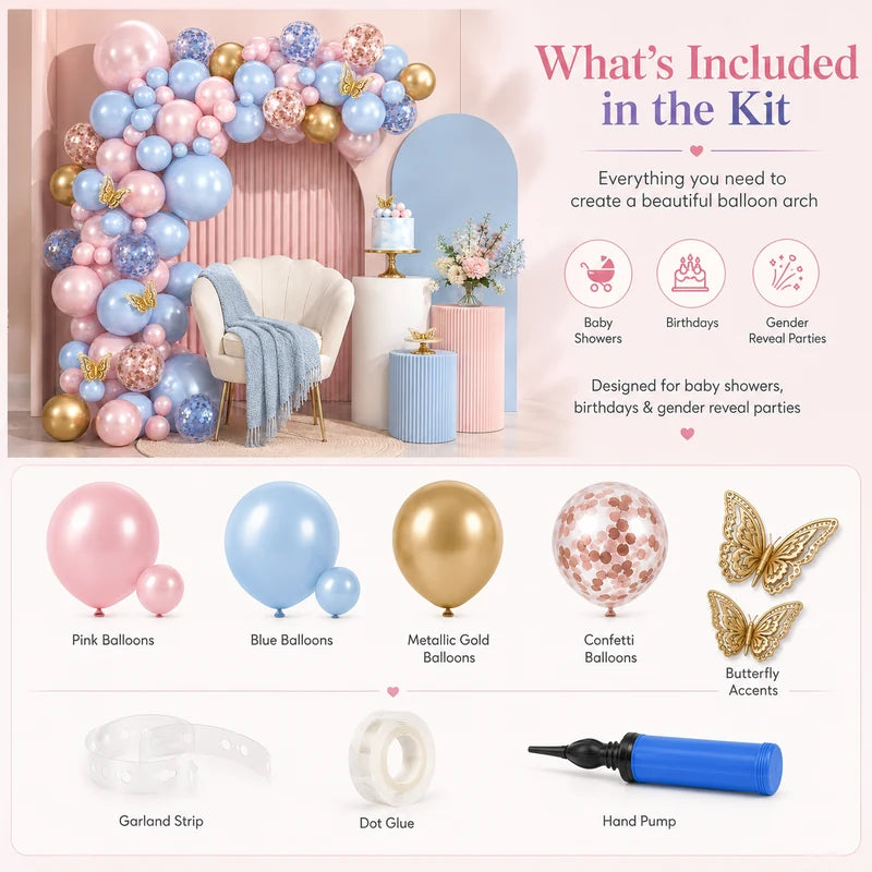Pink, Blue & Gold Butterfly Balloon Arch Kit image 9