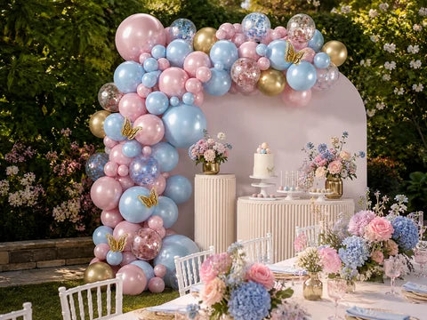 Pink, Blue & Gold Butterfly Balloon Arch Kit image 2