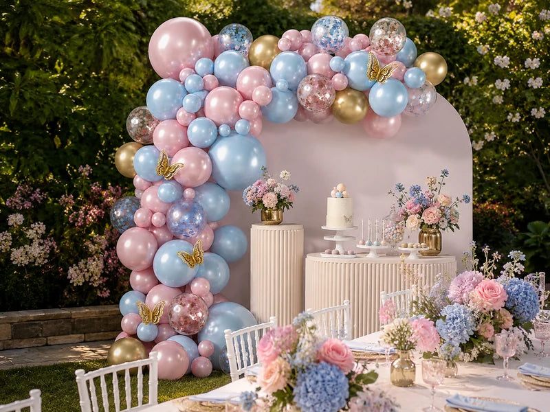 Pink, Blue & Gold Butterfly Balloon Arch Kit